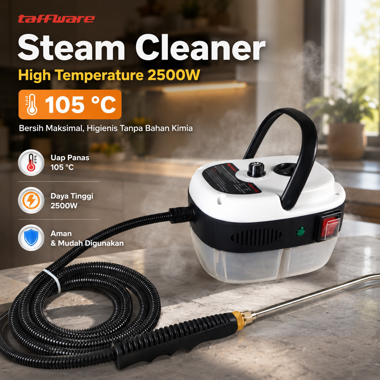 Gambar produk Taffware Alat Uap Pembersih Steam Cleaner High Temperature 2500W - AH-SL-001 - Utama