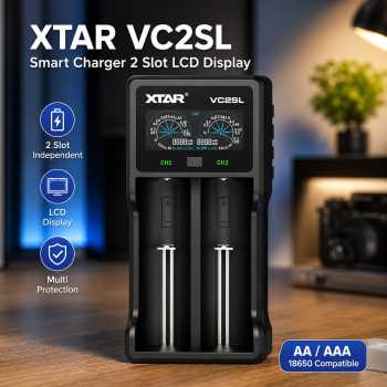 XTAR Charger Baterai 2 Slot AA AAA 18650 Li-Ion Ni-MH LCD Power Bank - VC2SL