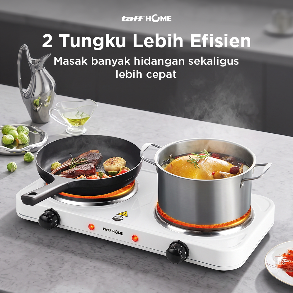 Gambar produk TaffHOME Kompor Listrik 2 Tungku Portable Hot Plate 2000W - H2-2000-04 - 2