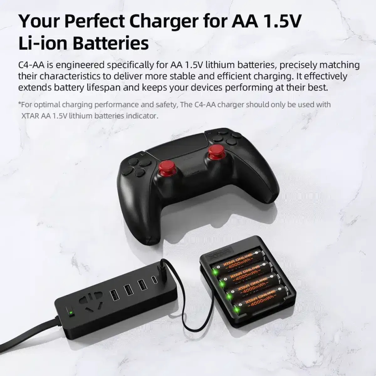Gambar produk XTAR Charger Baterai 4 Slot AA 1.5 V Li-ion 5V 2A Built-in USB Type-C - C4-AA - 1