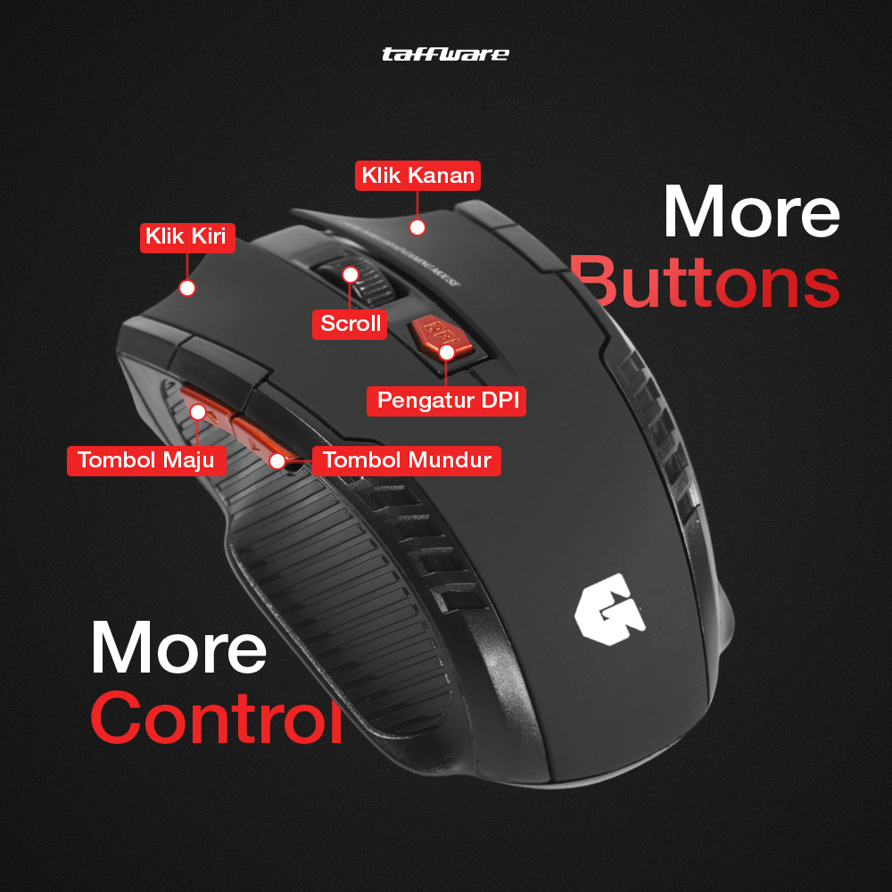 TaffGEAR Mouse Gaming Wireless Optical 2.4GHz Ergonomic 6 Key 1600DPI - W4 Gambar produk TaffGEAR Mouse Gaming Wireless Optical 2.4GHz Ergonomic 6 Key 1600DPI - W4 - 5