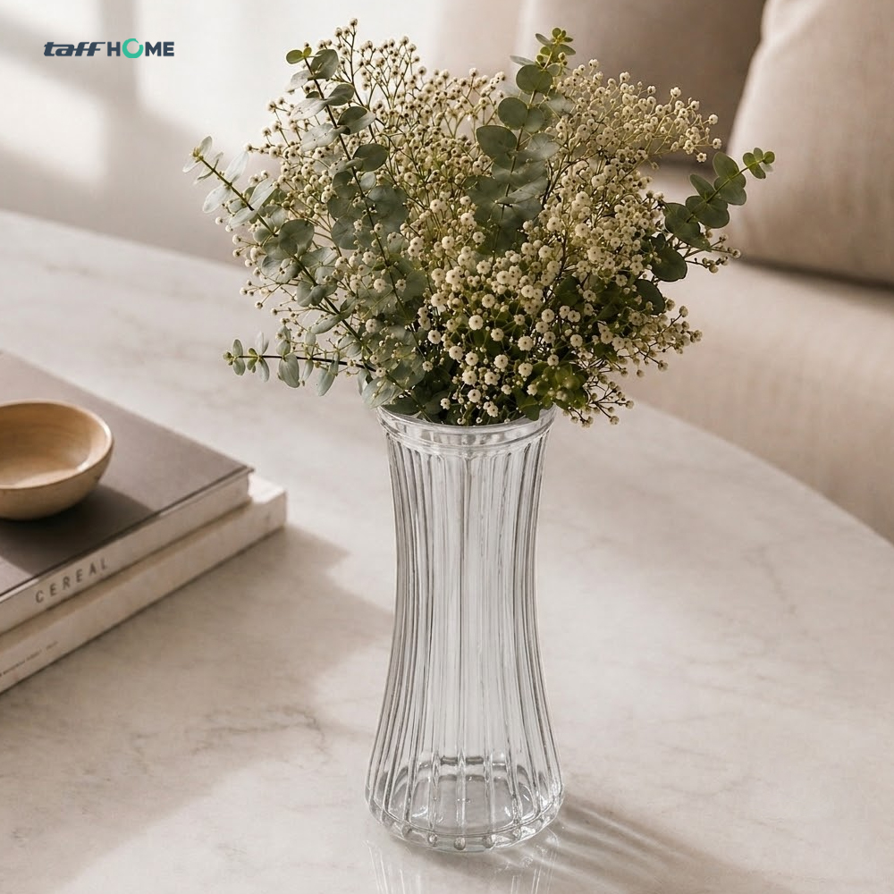 Gambar produk TaffHOME Vas Bunga Kaca Bening Estetik Vintage Glass Flower Vase - Y23 - 4