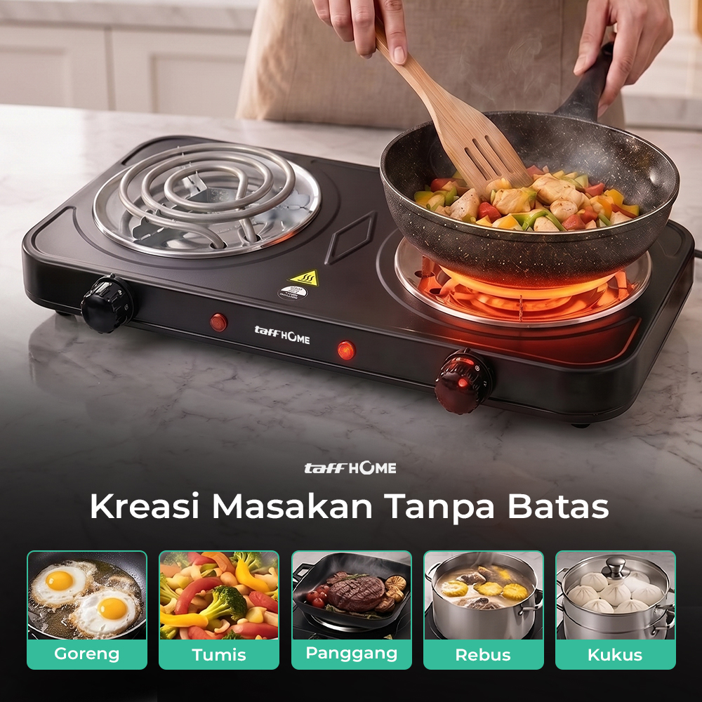 Gambar produk TaffHOME Kompor Listrik 2 Tungku Portable Coil Hot Plate 2000W - C2-2000-05 - 5