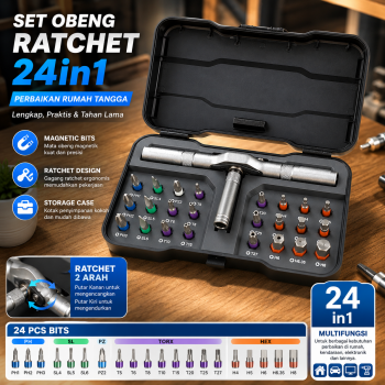 VMAN Set Obeng Ratchet Screwdriver Household Repair Tools 24in1 - 2800A