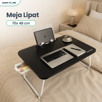 TaffHOME Meja Lipat Laptop Foldable Bed Table with Drawer Cup Holder - BC67