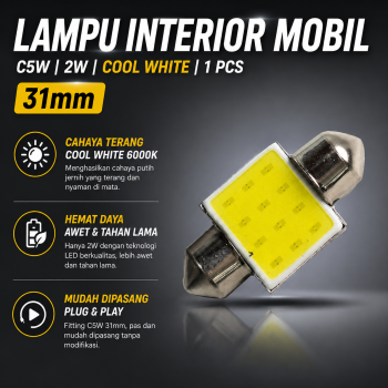 Lampu Interior Mobil C5W COB LED Plat Dome Light Cool White 2W 1 PCS - BA9S