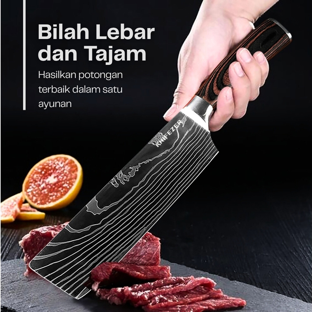 KNIFEZER Pisau Dapur Daging Sayur Roti Damascus Pattern Stainless 7 Inch Cleaver Knife Gambar produk KNIFEZER Pisau Dapur Daging Sayur Roti Damascus Pattern Stainless 7 Inch Cleaver Knife - 1