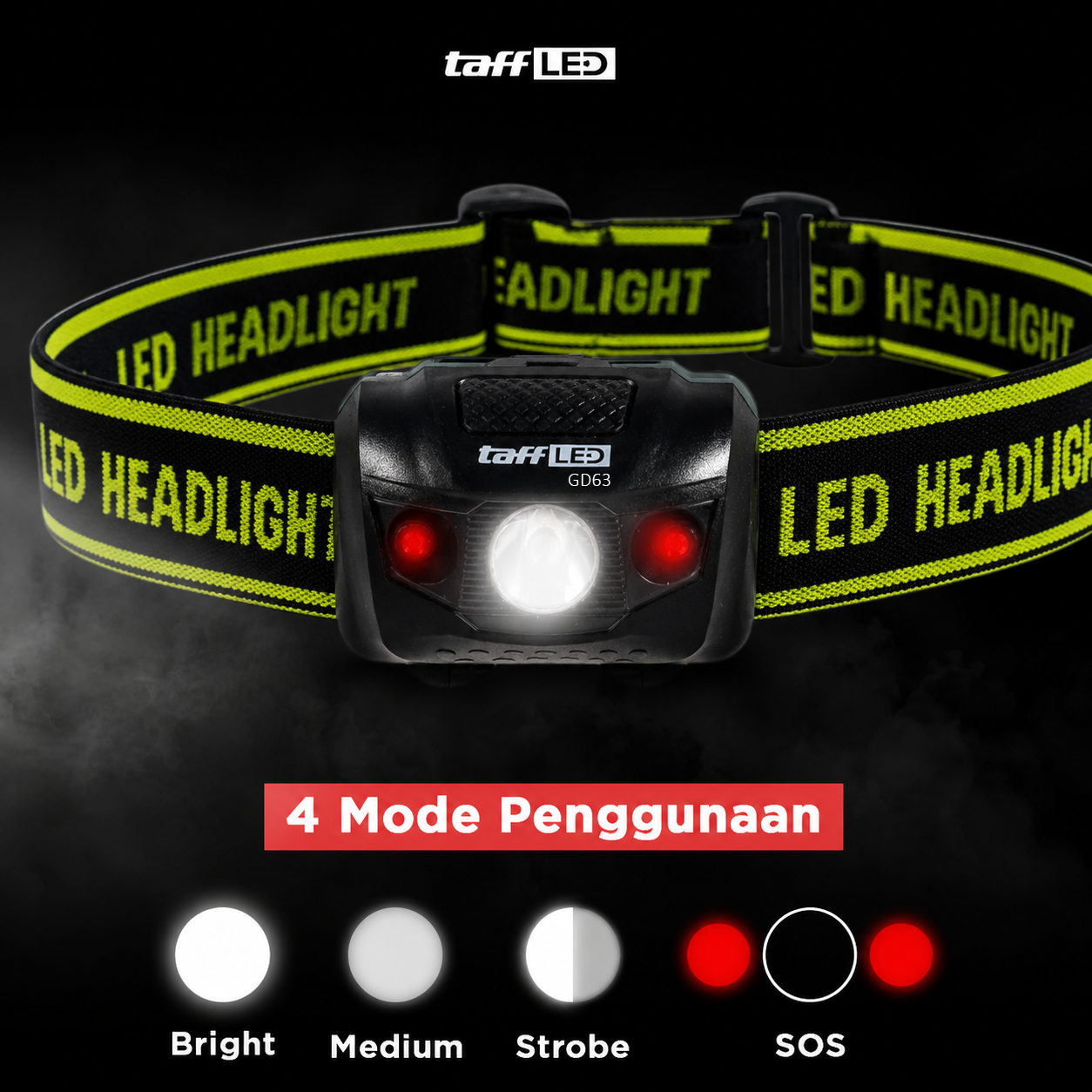 TaffLED Headlamp LED Outdoor Multifunction 3W Triple LED IPX6 - GD63 Gambar produk TaffLED Headlamp LED Outdoor Multifunction 3W Triple LED IPX6 - GD63 - 2