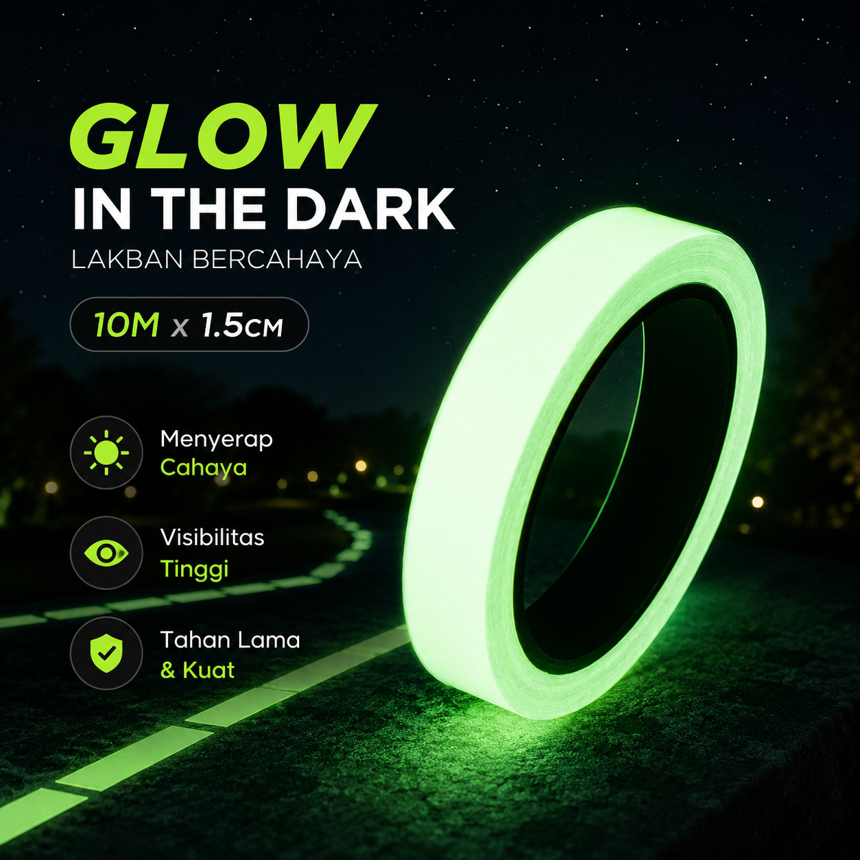 Gambar produk TaffPACK Lakban Glow In The Dark Luminous Adhesive Tape 10M 1.5cm - A0015 - Utama