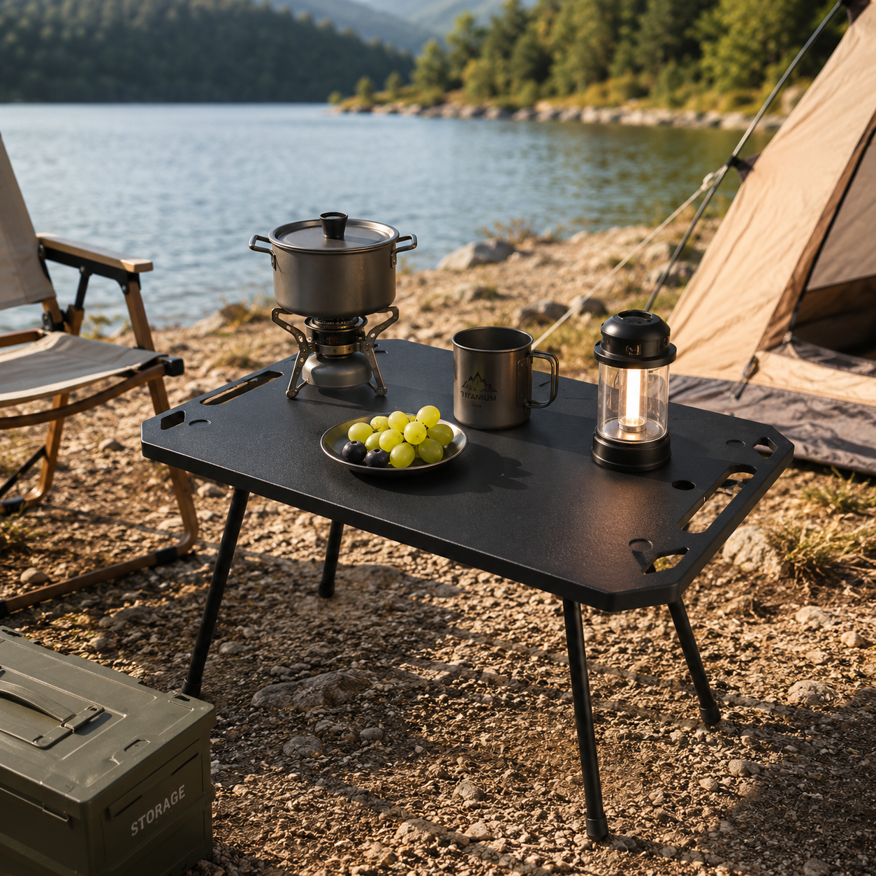 AL Meja Lipat Outdoor Piknik Camping Portable Titanium 48x28x44.5cm - AF65 Gambar produk AL Meja Lipat Outdoor Piknik Camping Portable Titanium 48x28x44.5cm - AF65 - 4
