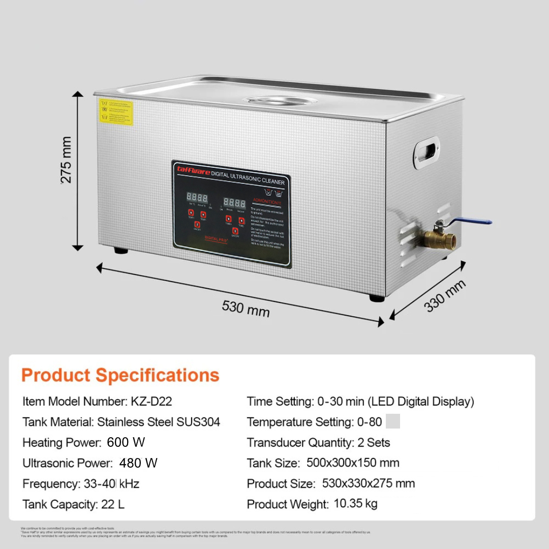 Taffware Mesin Pembersih Perhiasan Ultrasonic Heater Multifungsi 22L - KZ-D22 Gambar produk Taffware Mesin Pembersih Perhiasan Ultrasonic Heater Multifungsi 22L - KZ-D22 - 7
