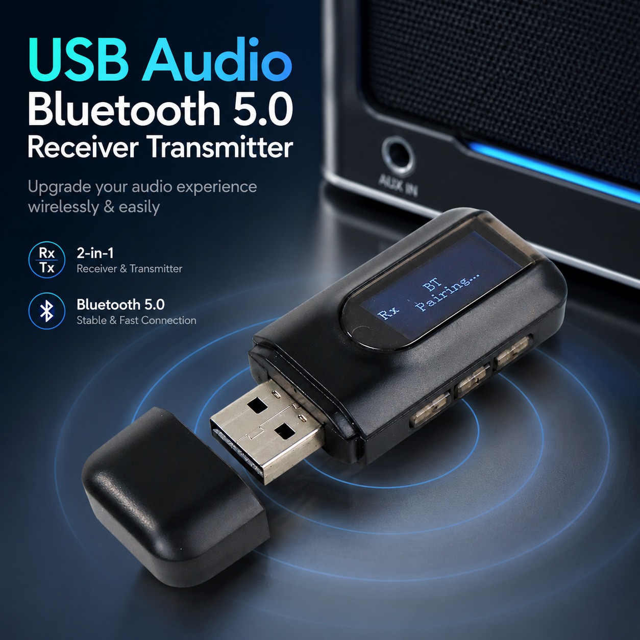 Gambar produk OLLIVAN USB Audio Bluetooth 5.0 Receiver Transmitter Display Adapter - T11 - Utama