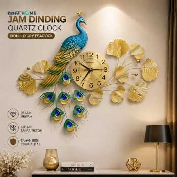 TaffHOME Jam Dinding Quartz Clock Iron Luxury Peacock 61cm - K26005