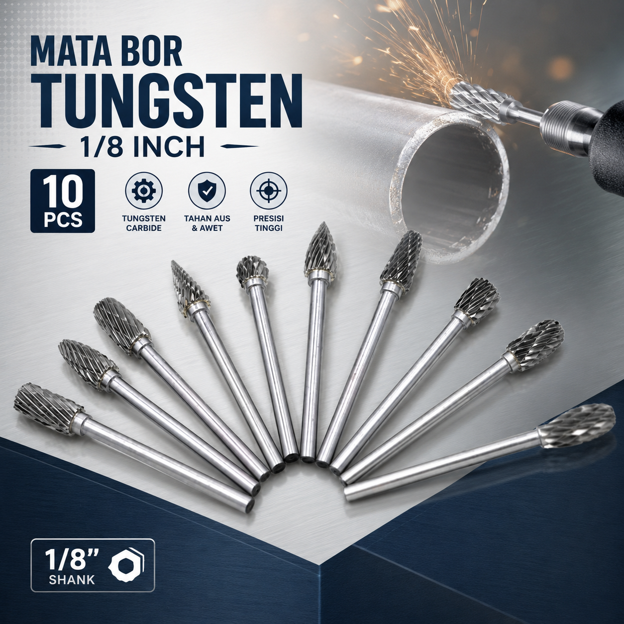 Gambar produk JIGONG Mata Bor Tungsten Carbide Cone Spiral 1/8 Inch 10 PCS - JG8 - Utama