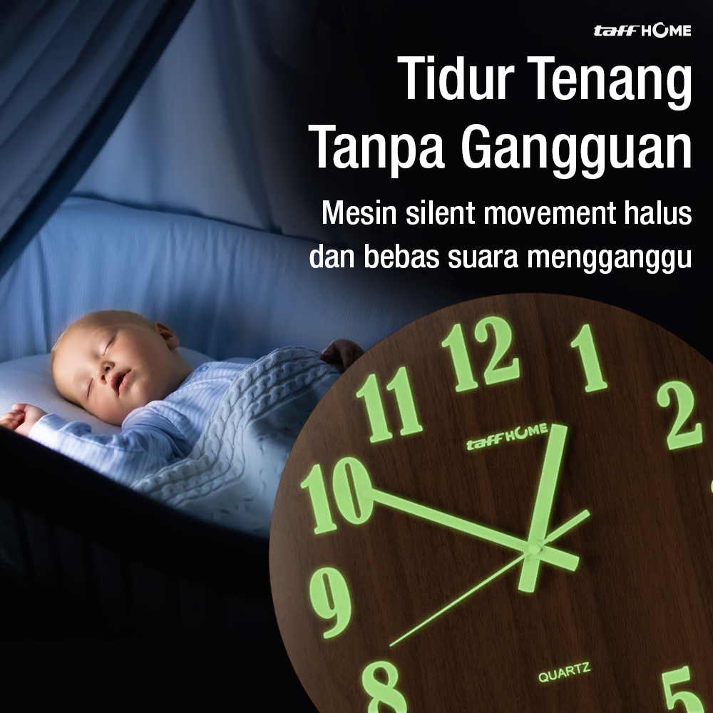 Gambar produk TaffHOME Jam Dinding Bulat Quartz Luminous Silent Movement 30cm MDB1 - 3