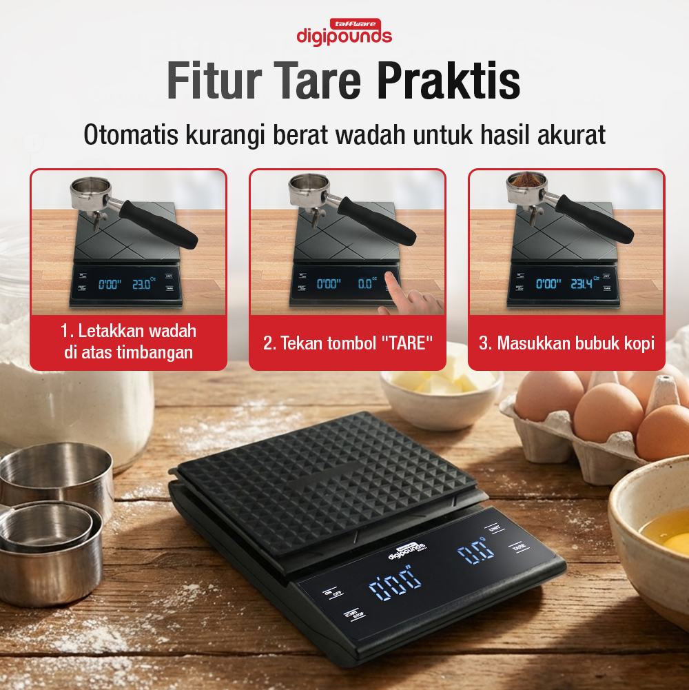 Gambar produk Taffware Digipounds Timbangan Kopi Digital Timer Coffee Scale 0.1g 3kg - EK6012 - 4