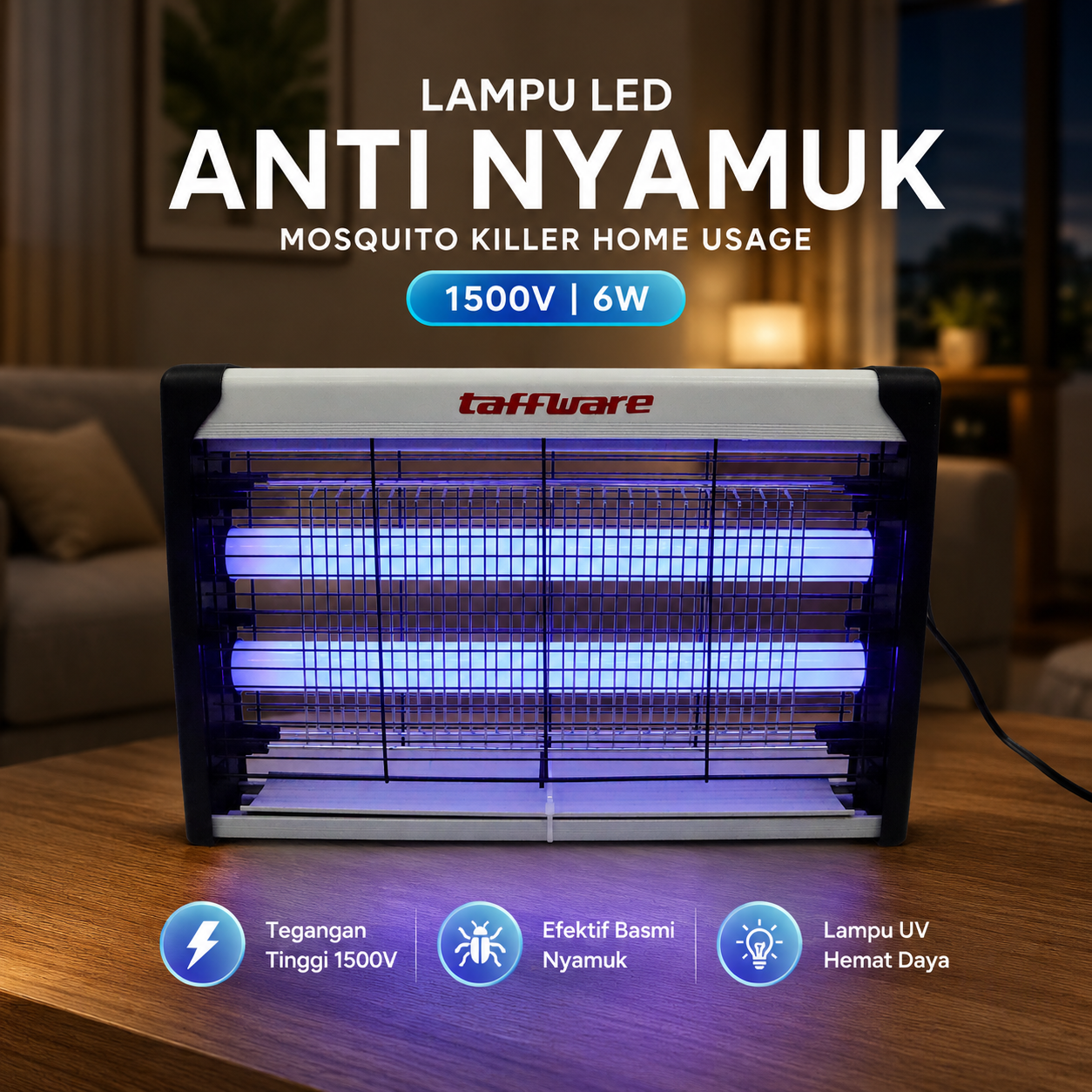 Taffware Lampu LED Anti Nyamuk Mosquito Killer Home Usage 1500V 6W - A-91 Gambar produk Taffware Lampu LED Anti Nyamuk Mosquito Killer Home Usage 1500V 6W - A-91 - Utama