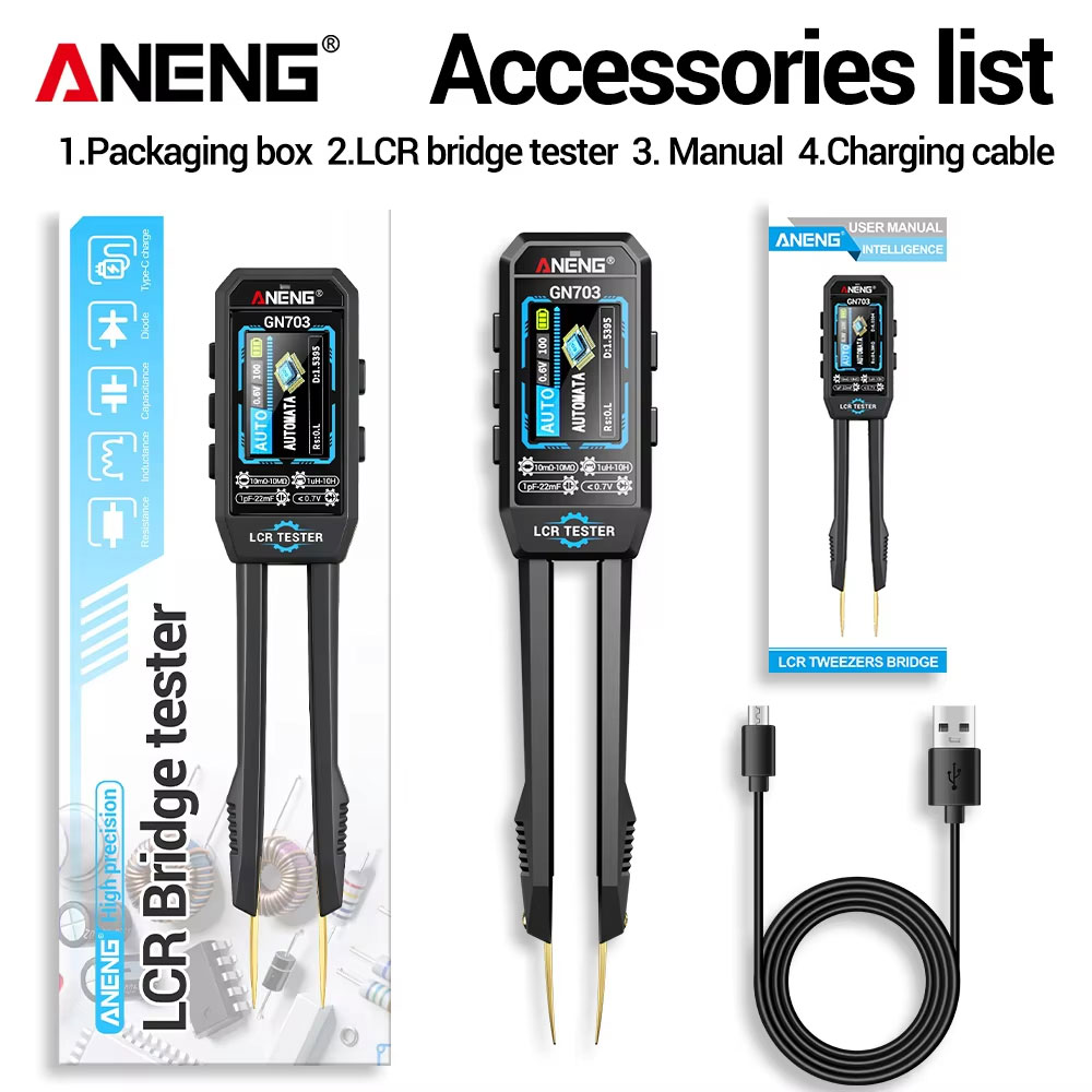 ANENG LCR Tester Meter Digital Smart Tweezer SMD Resistansi 250mAh - GN703 Gambar produk ANENG LCR Tester Meter Digital Smart Tweezer SMD Resistansi 250mAh - GN703 - 8