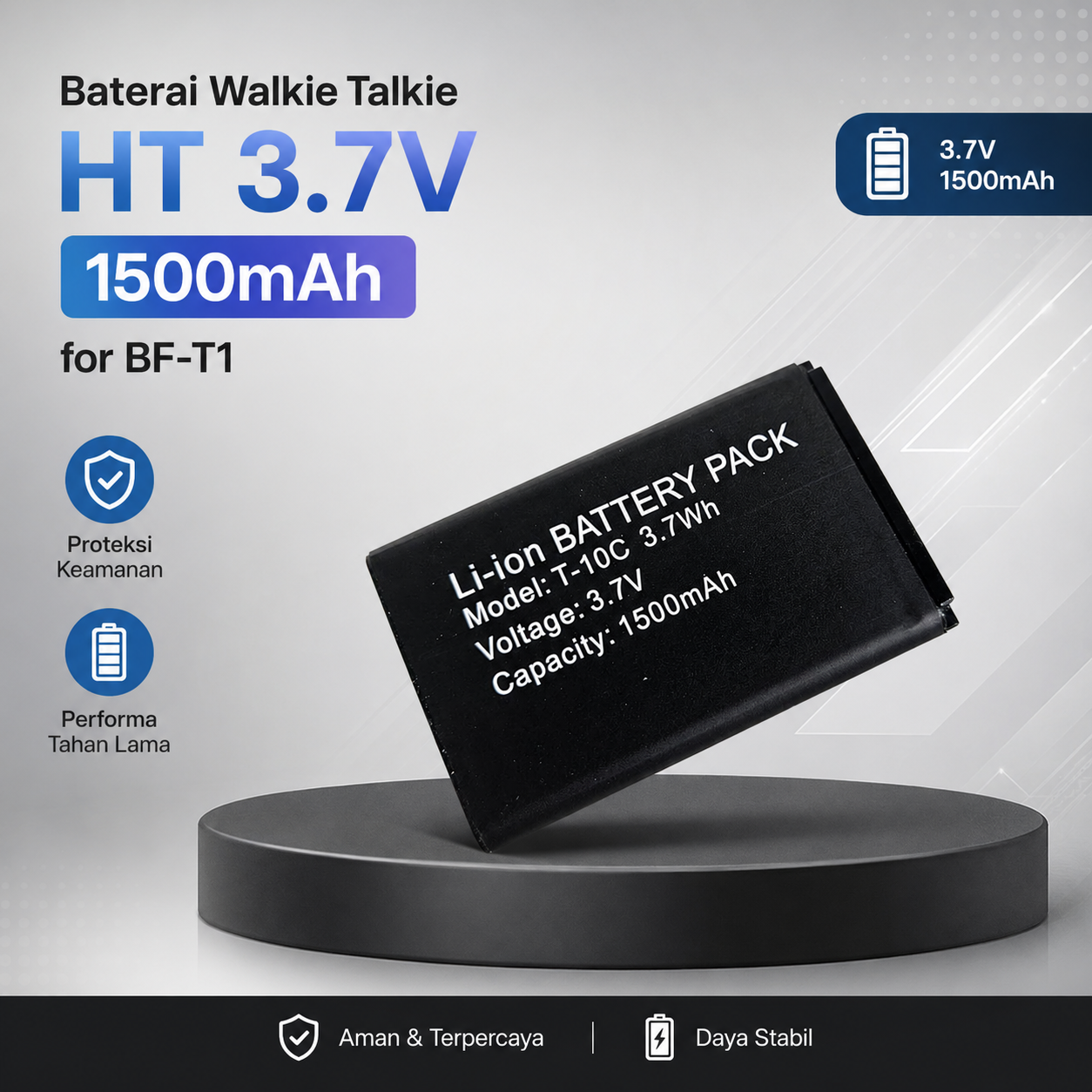 Gambar produk BAOFENG Baterai Walkie Talkie HT 3.7V 1500mAh for BF-T1 - BF-T1 - Utama