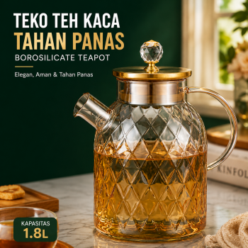 One Two Cups Teko Teh Kaca Tahan Panas Water Jug Borosilicate Teapot - TK12
