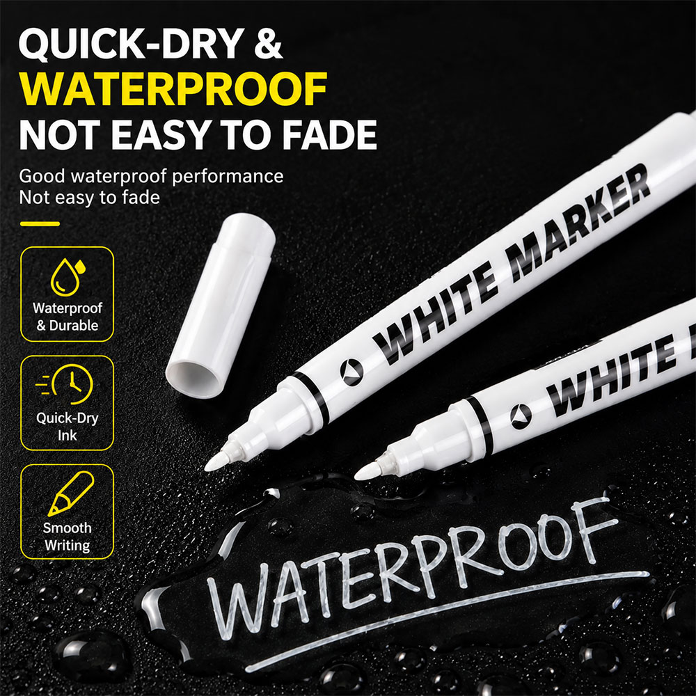 Cane Spidol Permanen White Maker Oil Based Waterproof 1mm 10 PCS - 1160 Gambar produk Cane Spidol Permanen White Maker Oil Based Waterproof 1mm 10 PCS - 1160 - 1
