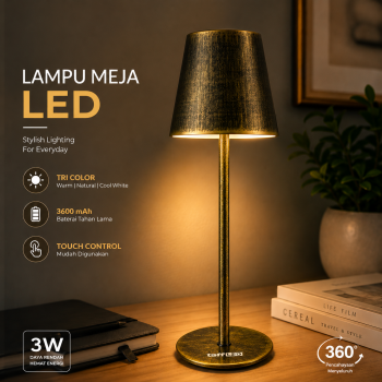 TaffLED Lampu Meja Hias Touch LED Desk USB Rechargeable Tri Color 3W - J420