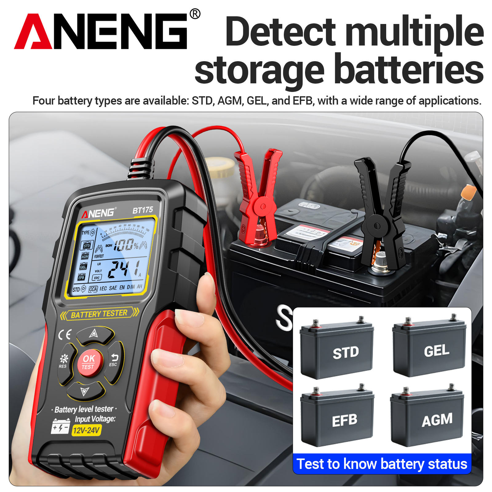 ANENG Tester Aki Mobil Digital CCA Alternator Diagnostic 12V/24V - BT175 Gambar produk ANENG Tester Aki Mobil Digital CCA Alternator Diagnostic 12V/24V - BT175 - 1