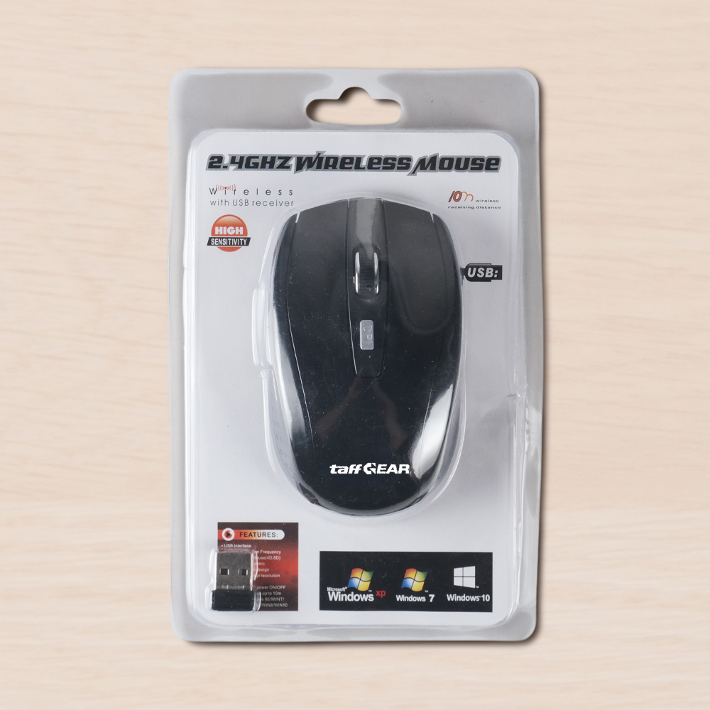 Gambar produk TaffGEAR Mouse Wireless Optical 2.4GHz Ergonomis Portable 6Key 1600DPI - AA-01 - Kemasan