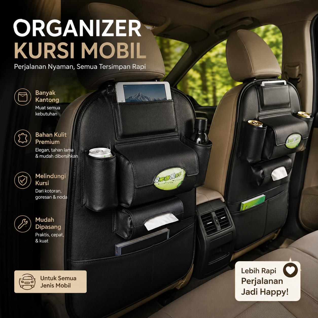 JUSTAUTO Car Seat Organizer Mobil Jok Belakang Gantungan Barang Tisu - Z-354 Gambar produk JUSTAUTO Car Seat Organizer Mobil Jok Belakang Gantungan Barang Tisu - Z-354 - Utama