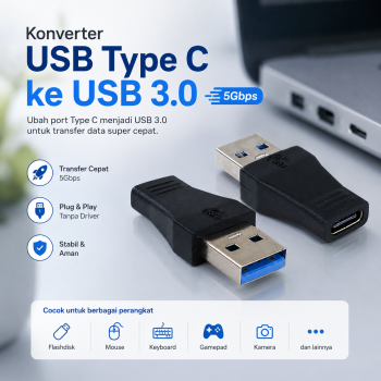 Gambar produk Adaptor Konverter USB Type C ke USB 3.0 Converter High Speed 5Gbps - AG975