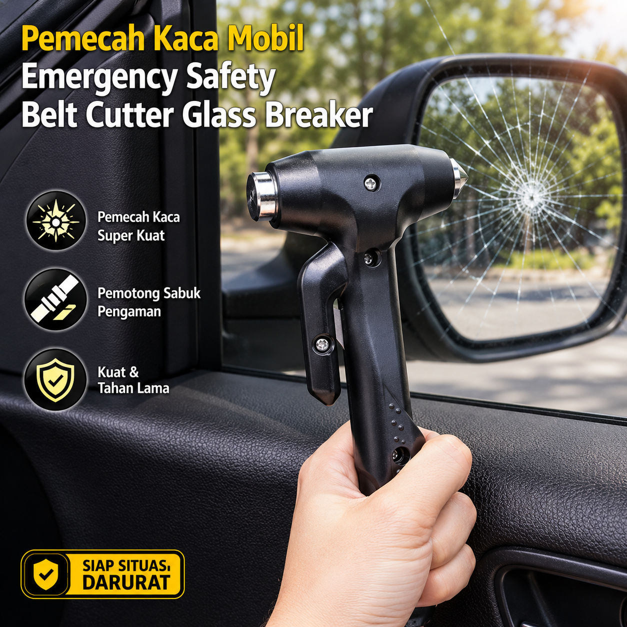 Gambar produk RUNDONG Pemecah Kaca Mobil Emergency Safety Belt Cutter Glass Breaker - R-7115 - Utama