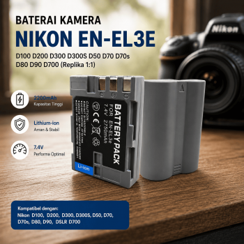 Baterai Kamera Nikon D100 D200 D300 D50 D70 D70s D80 D90 D700 2750mAh - EN-EL3E (Replika 1:1)
