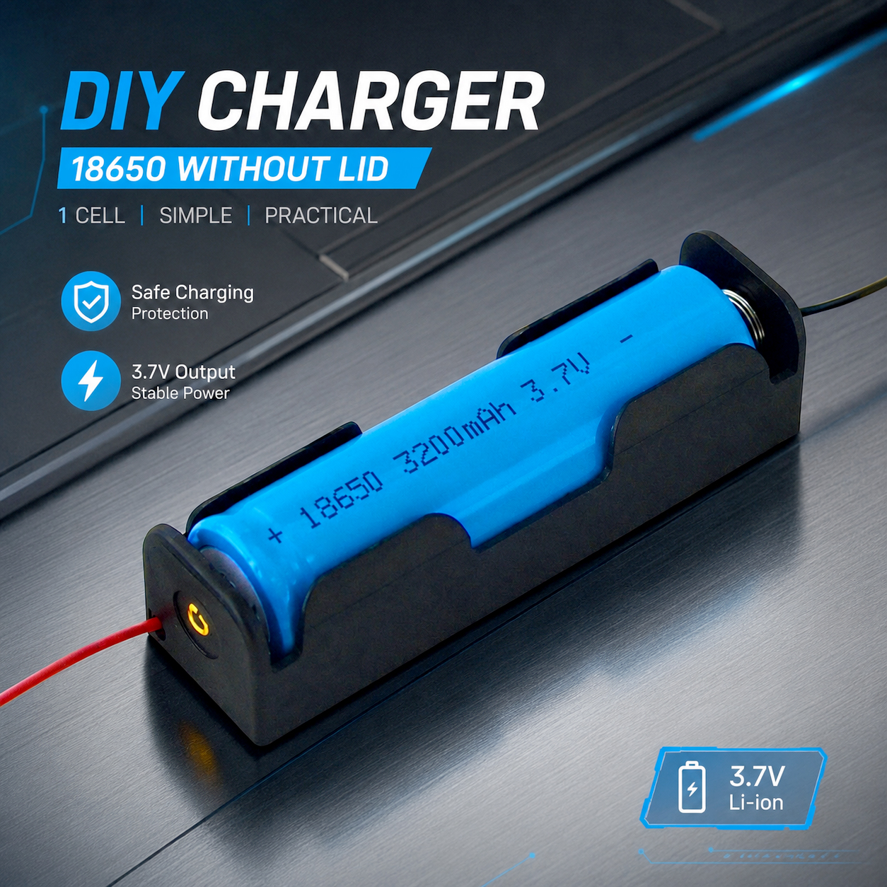 Gambar produk YIENLAO DIY Cell Charger Baterai 18650 Without Lid 1 Cell - BC-001/2 - Utama
