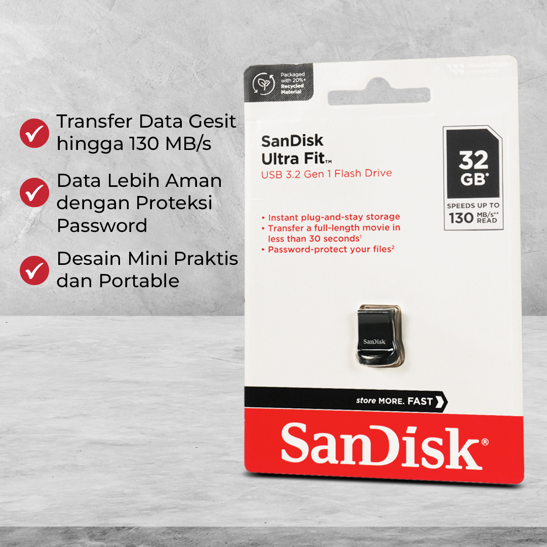 SanDisk Ultra Fit Flashdisk USB 3.1 / 3.2 Gen 1 32GB - SDCZ430 Gambar produk SanDisk Ultra Fit Flashdisk USB 3.1 / 3.2 Gen 1 32GB - SDCZ430 - 2
