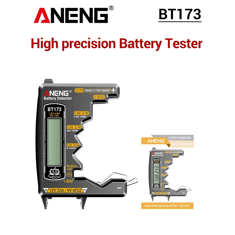ANENG Alat Ukur Baterai Digital Battery Tester Button 9V 12V AA AAA - BT173 Gambar produk ANENG Alat Ukur Baterai Digital Battery Tester Button 9V 12V AA AAA - BT173 - 8