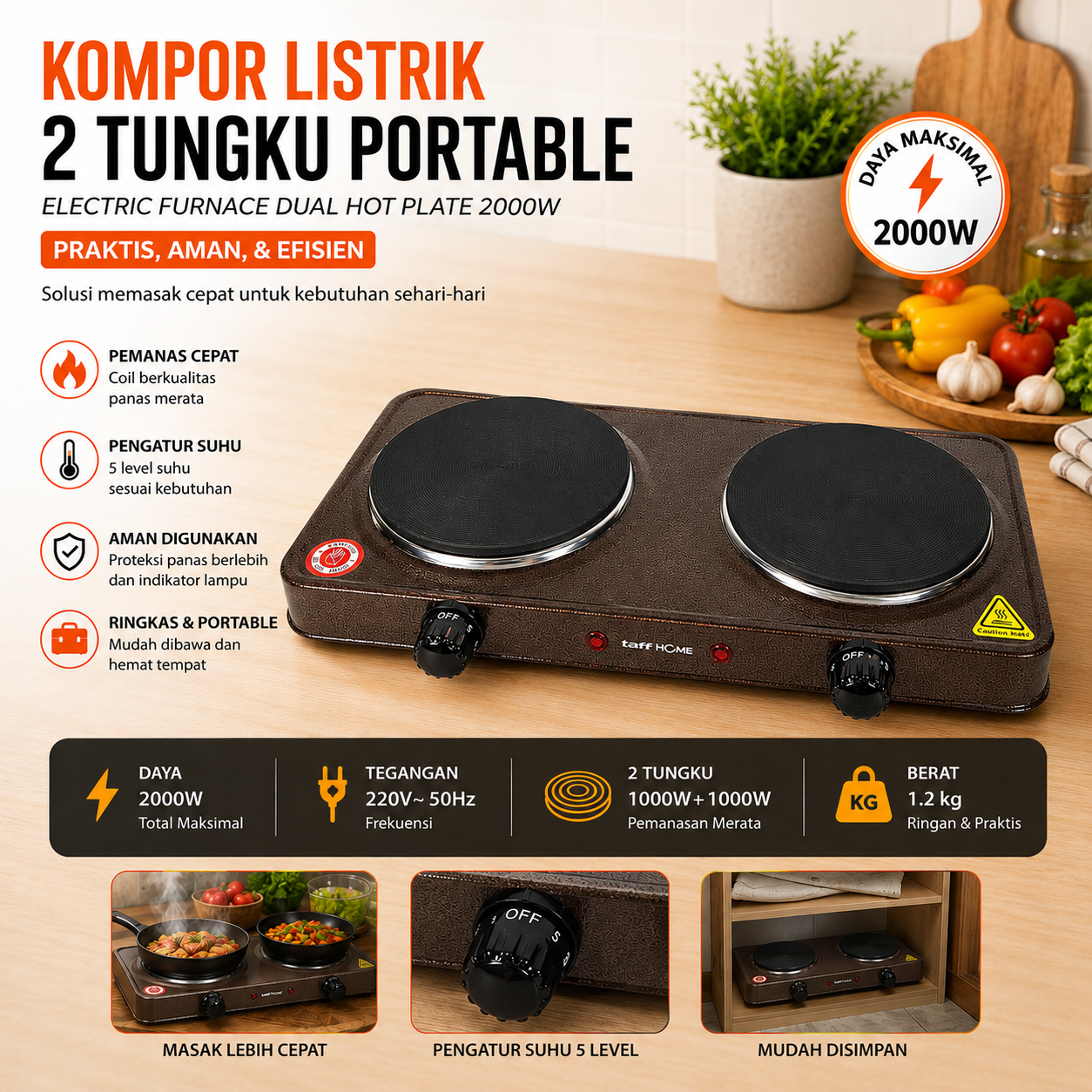 TaffHOME Kompor Listrik 2 Tungku Electric Furnace Dual Hot Plate 2000W - SHP-5814 Gambar produk TaffHOME Kompor Listrik 2 Tungku Electric Furnace Dual Hot Plate 2000W - SHP-5814 - Utama