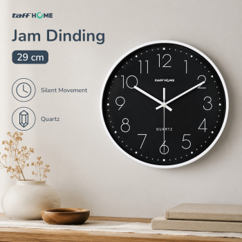 TaffHOME Jam Dinding Bulat Quartz Indoor Wall Clock Round Shape 29cm - MS30