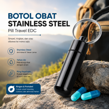 Gambar produk CAMISUENO Botol Obat Tahan Air Stainless Steel Pill Case Travel EDC - JS207