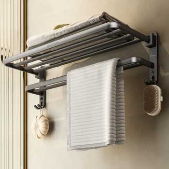 TaffHOME Rak Dinding Kamar Mandi Gantungan Handuk Double Layer - L60