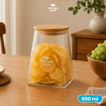 One Two Cups Toples Kaca Penyimpanan Makanan Pyramid Glass Storage Jar - S12