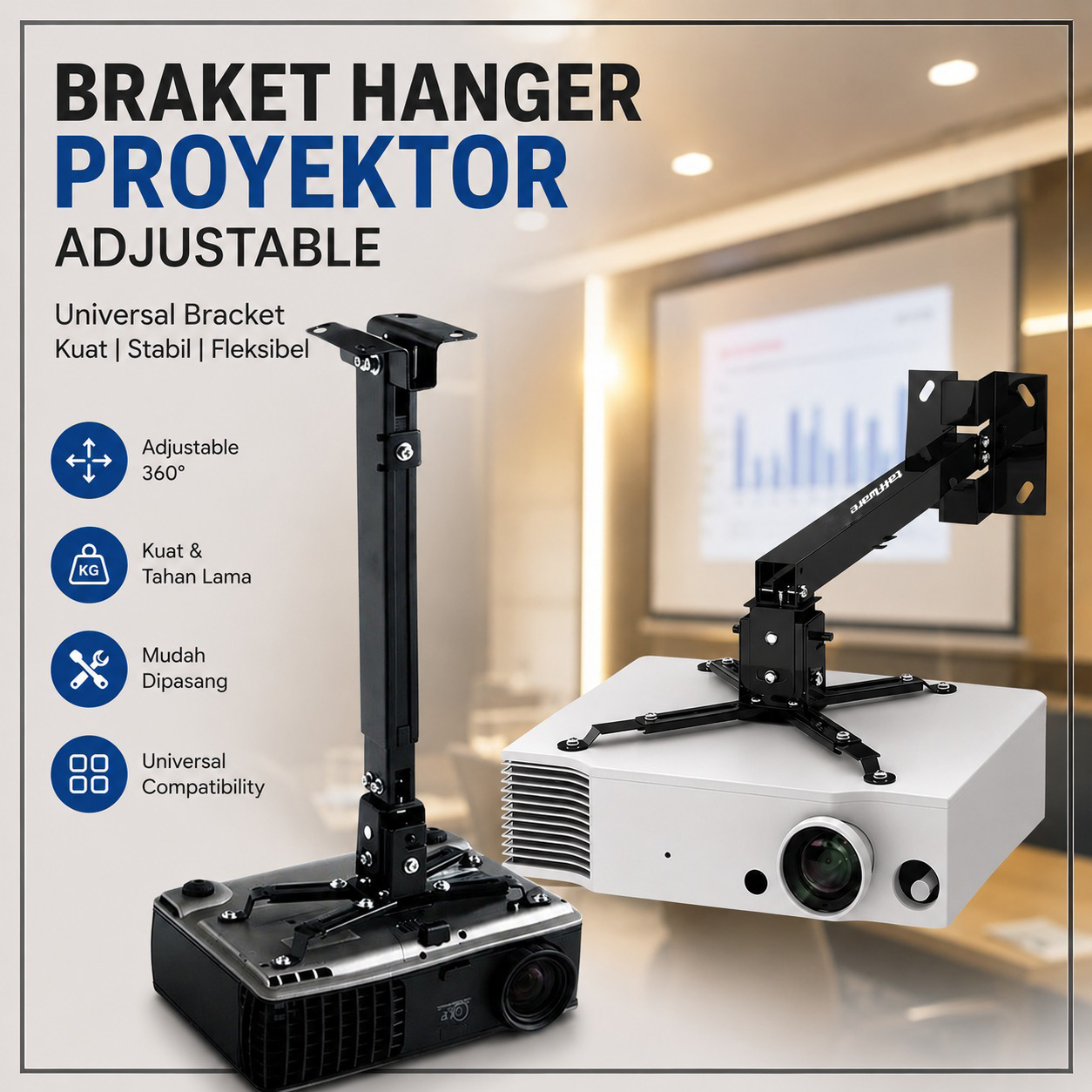 Gambar produk Taffware Braket Hanger Proyektor Adjustable Universal Bracket - NB-P1 - Utama