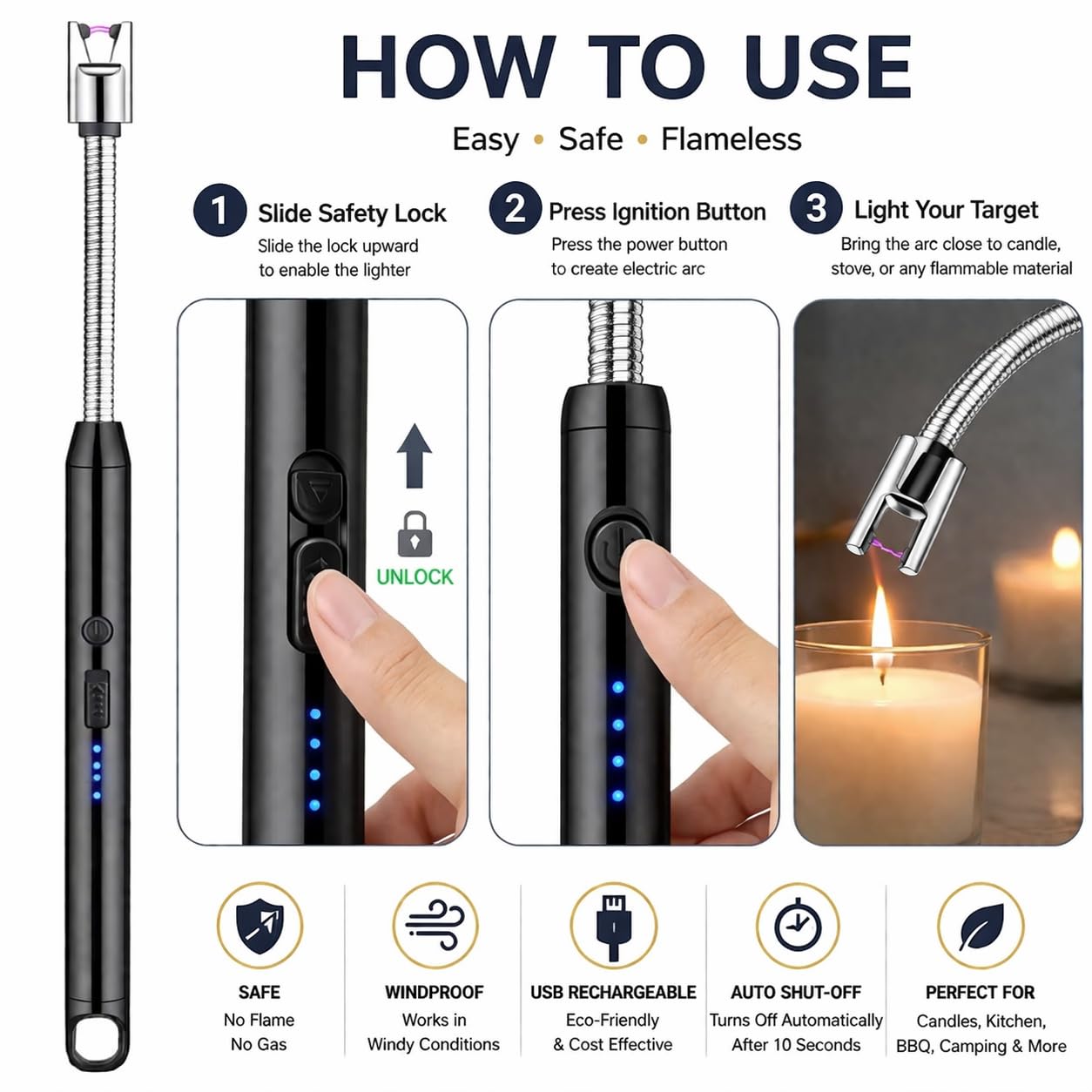 Firetric Korek Api Elektrik USB Windproof Arc Cigar Lighter - JL891-2 Gambar produk Firetric Korek Api Elektrik USB Windproof Arc Cigar Lighter - JL891-2 - 4