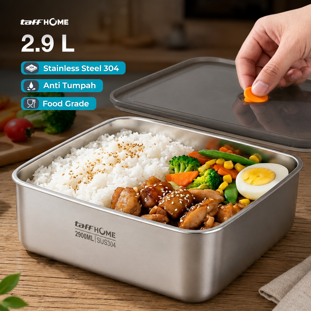 TaffHOME Kotak Makan Lunch Box Multifunction Stainless Steel 304 2.9L - AC-21 Gambar produk TaffHOME Kotak Makan Lunch Box Multifunction Stainless Steel 304 2.9L - AC-21 - Utama