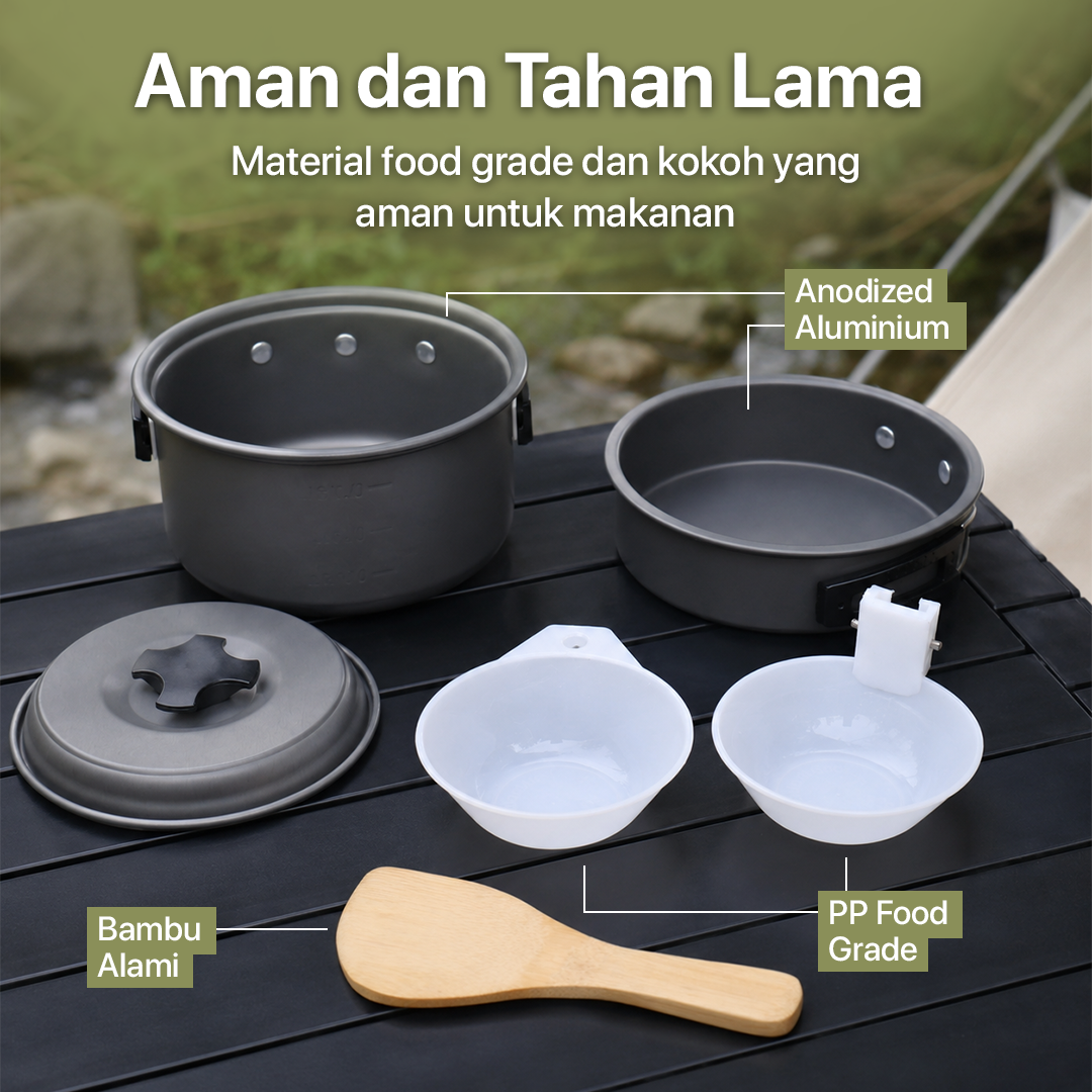 Set Panci Alat Masak Outdoor Camping Nesting Cooking Aluminium 7in1 - WH-200 Gambar produk Set Panci Alat Masak Outdoor Camping Nesting Cooking Aluminium 7in1 - WH-200 - 5