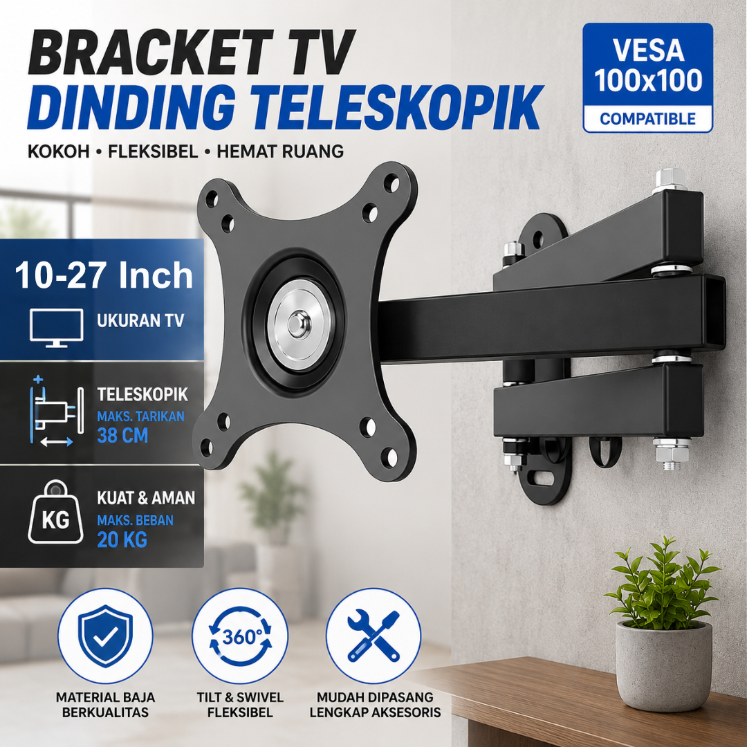 ALROTA Bracket TV Dinding 360 Degree Rotate VESA 100x100 10-27 Inch - DKE-S27 Gambar produk ALROTA Bracket TV Dinding 360 Degree Rotate VESA 100x100 10-27 Inch - DKE-S27 - Utama