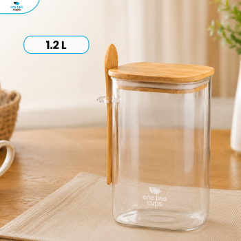One Two Cups Toples Kaca Penyimpanan Makanan Kedap Udara with Spoon - ST-1020