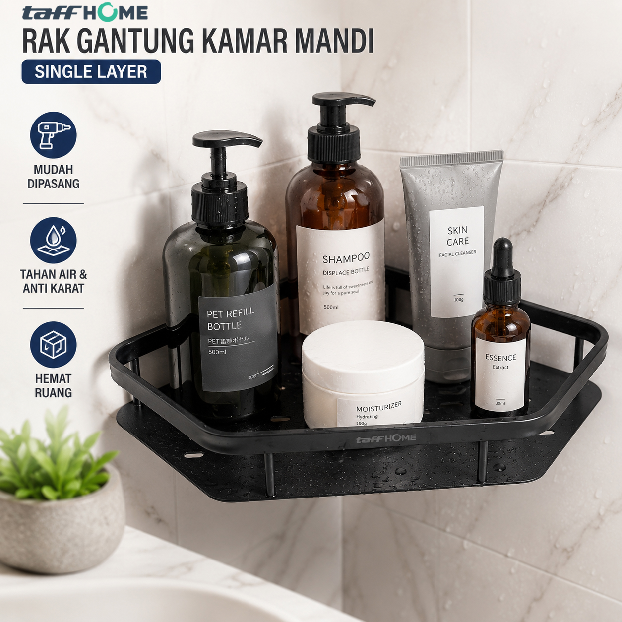 TaffHOME Rak Gantung Kamar Mandi Bathroom Organizer Single Layer - ET33 Gambar produk TaffHOME Rak Gantung Kamar Mandi Bathroom Organizer Single Layer - ET33 - Utama