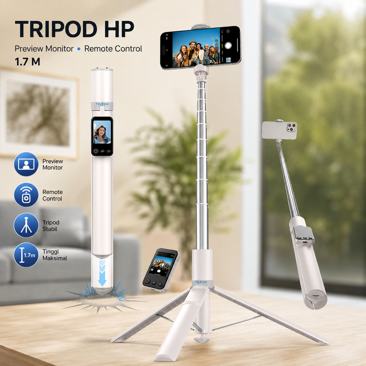 TELESIN Tripod HP Tongsis Monopod Preview Monitor Remote 1.7M - P1-CSS-02 Gambar produk TELESIN Tripod HP Tongsis Monopod Preview Monitor Remote 1.7M - P1-CSS-02 - Utama