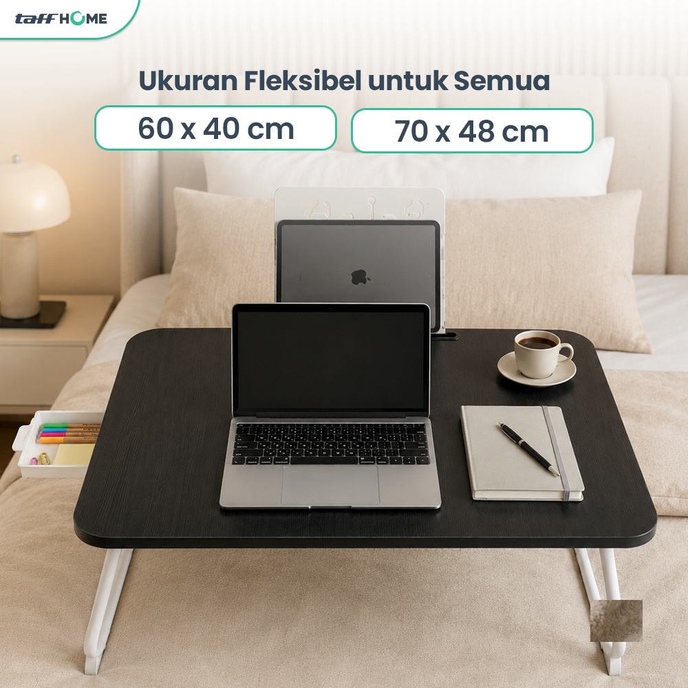 TaffHOME Meja Lipat Laptop Foldable Bed Table with Drawer Cup Holder 60x40cm - BC67 Gambar produk TaffHOME Meja Lipat Laptop Foldable Bed Table with Drawer Cup Holder 60x40cm - BC67 - 6