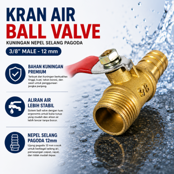 MAX Stop Kran Air Ball Valve Kuningan Nepel Selang Pagoda Brass 3/8 - DN12